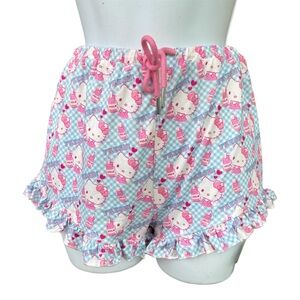 SHEIN Hello Kitty Blue Pink Kawaii Ruffle Pajama Lounge Shorts